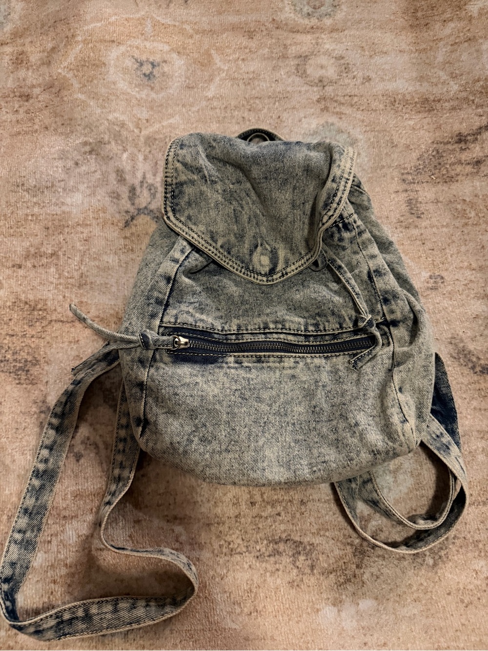 Washed Denim-Style Mini Backpack - Light Grey/Blue